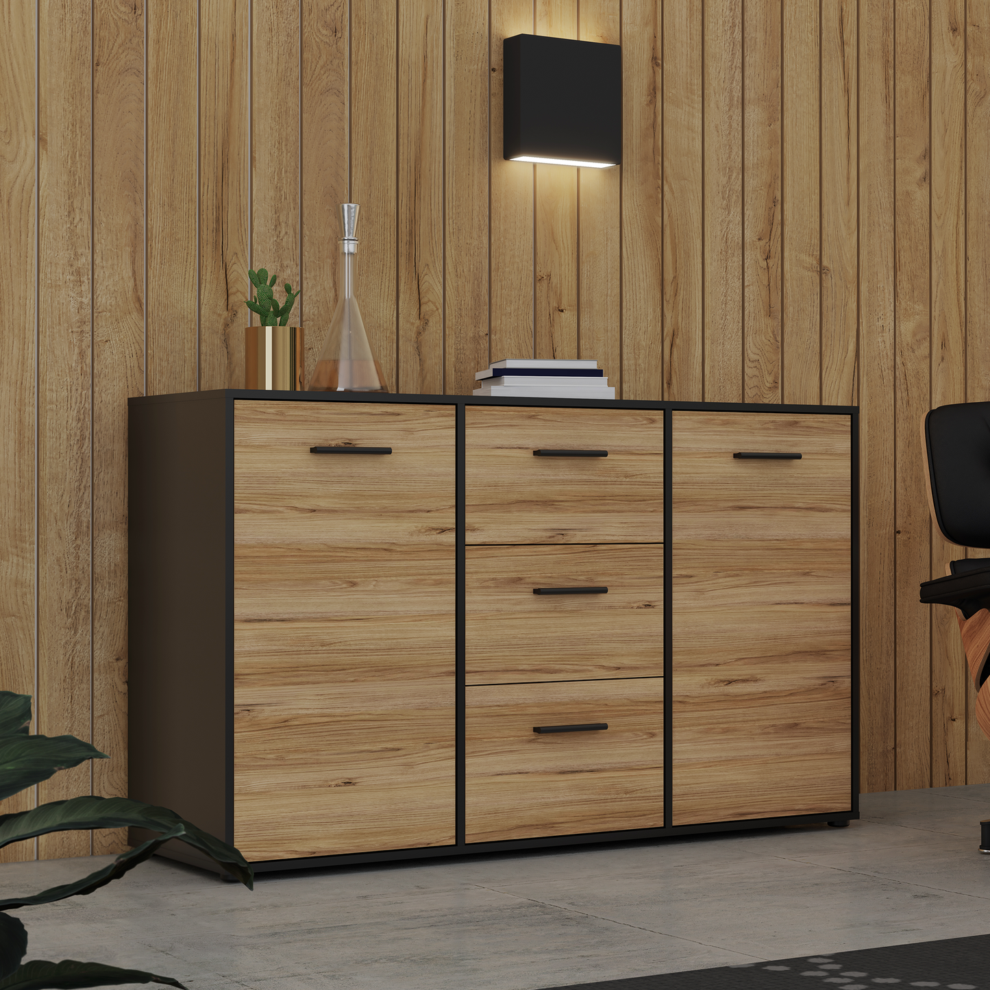 Komoda ANTARES231 w kolorach drewna i czerni