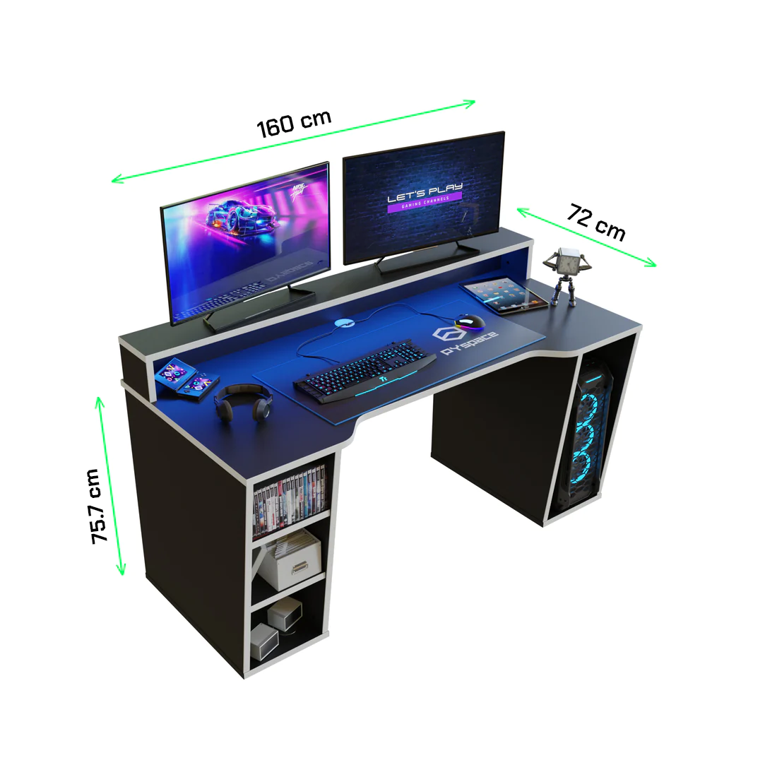 Biurko gamingowe SUPERNOVA211 LED - czarno-białe
