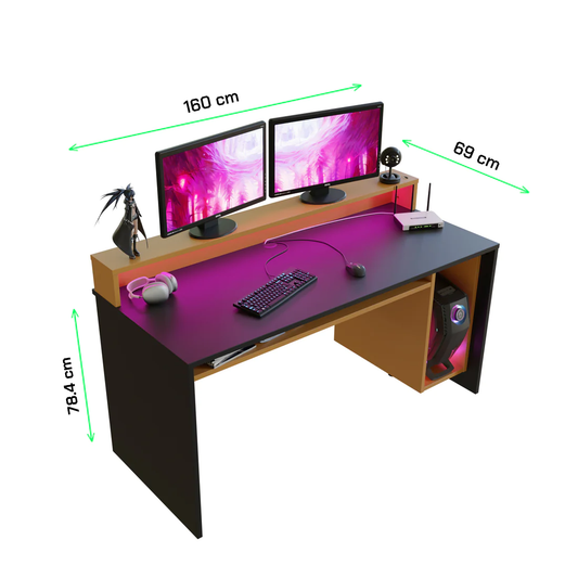 Biurko gamingowe SUPERNOVA212 LED - czarno-pomarańczowe