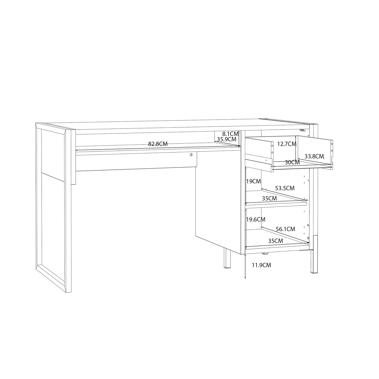 Biurko w kolorze drewna ZEMYA212 - wymiary