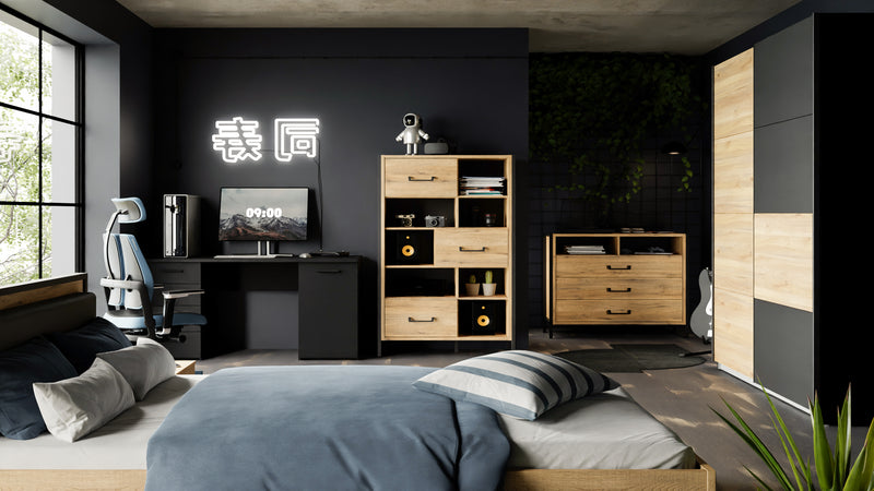 Pokój w stylu LOFT czarny z drewnem