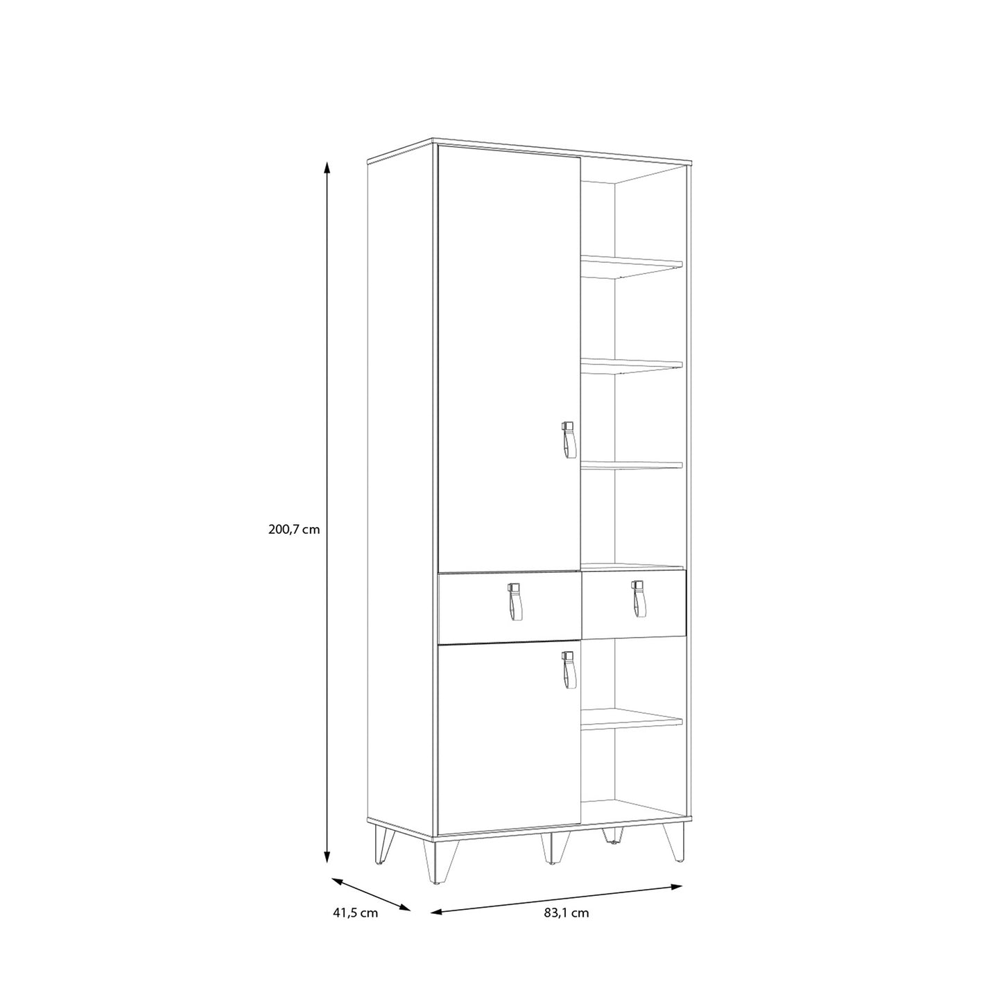 Regał w kolorze czerni i drewna BLACKDWARF721 - wymiary