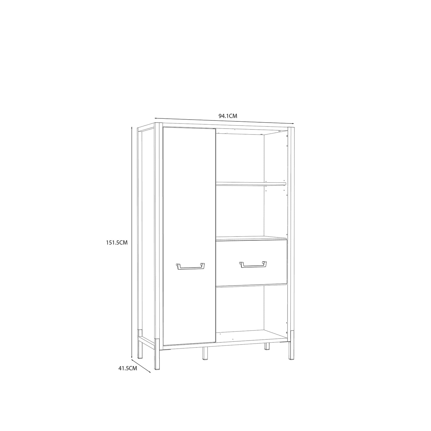 Regał z szafką w kolorze drewna ZEMYA422 - wymiary