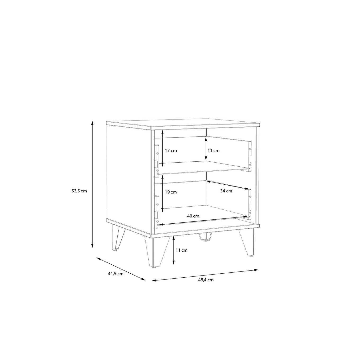 Szafka nocna w kolorze czerni i drewna z dwiema szufladami BLACKDWARF011 - wymiary