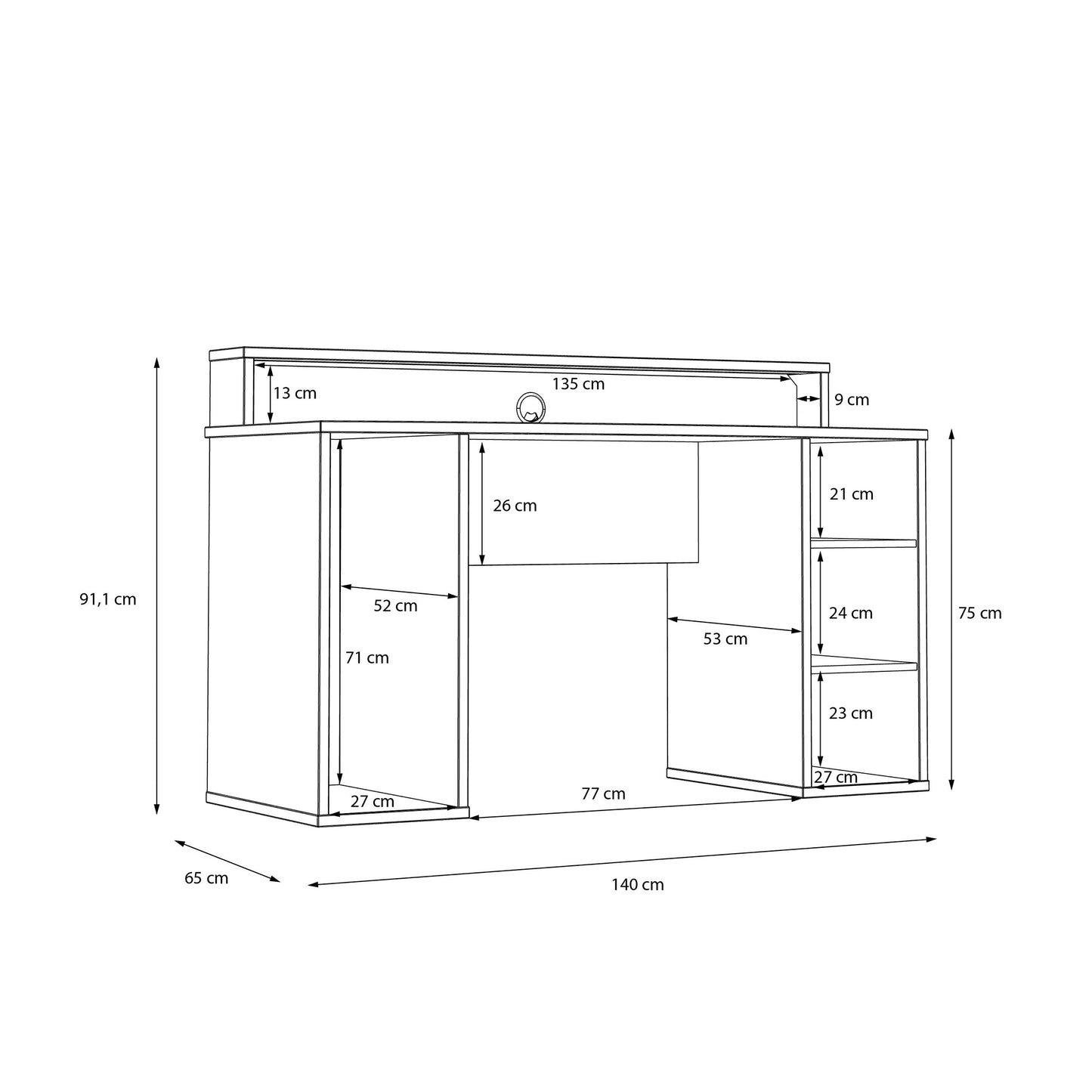 Czarne biurko z półkami 140 cm - wymiary
