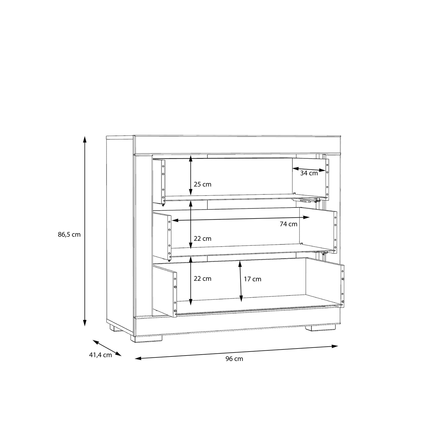 Biała komoda z trzema szufladami - wymiary 2