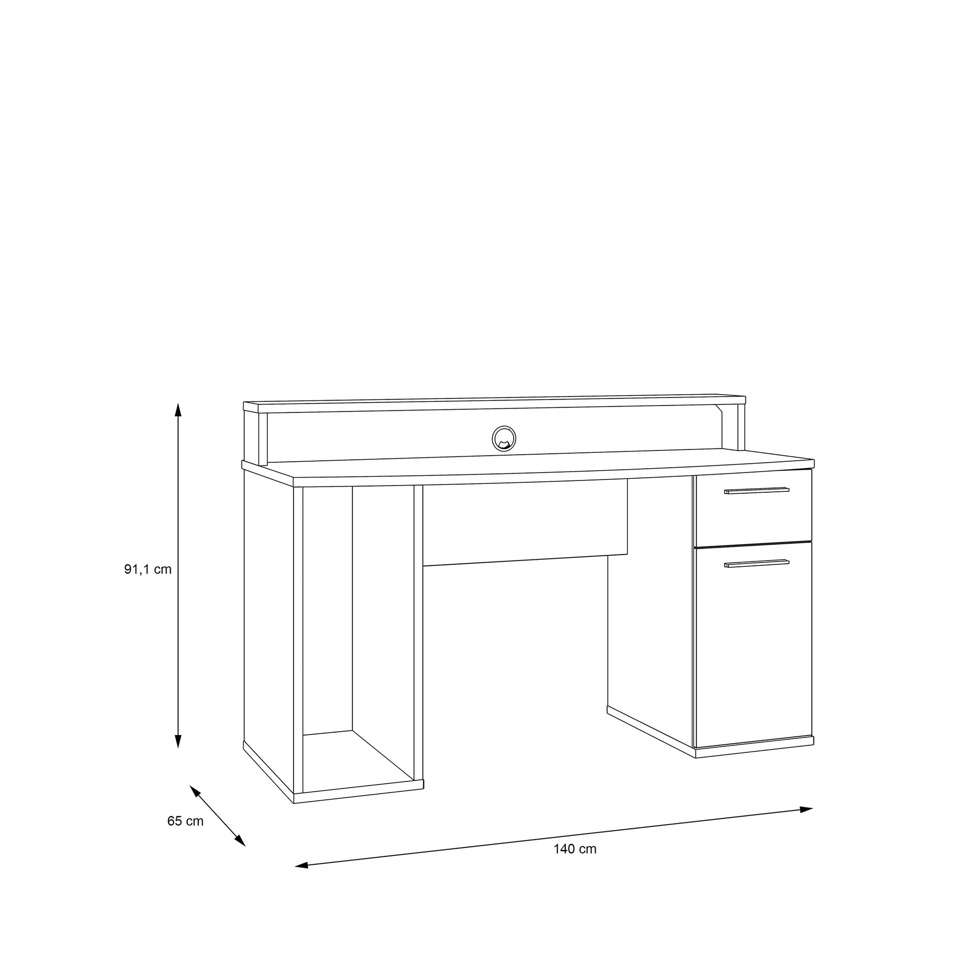 Czarne biurko gamingowe z szufladą i szafką - 140 cm - wymiary 1