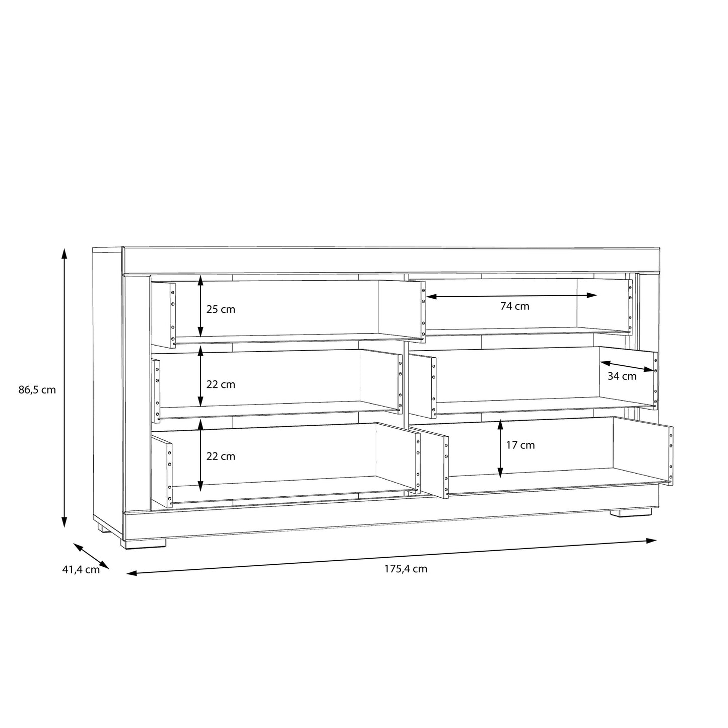 Duża komoda biała z sześcioma szufladami - wymiary 2