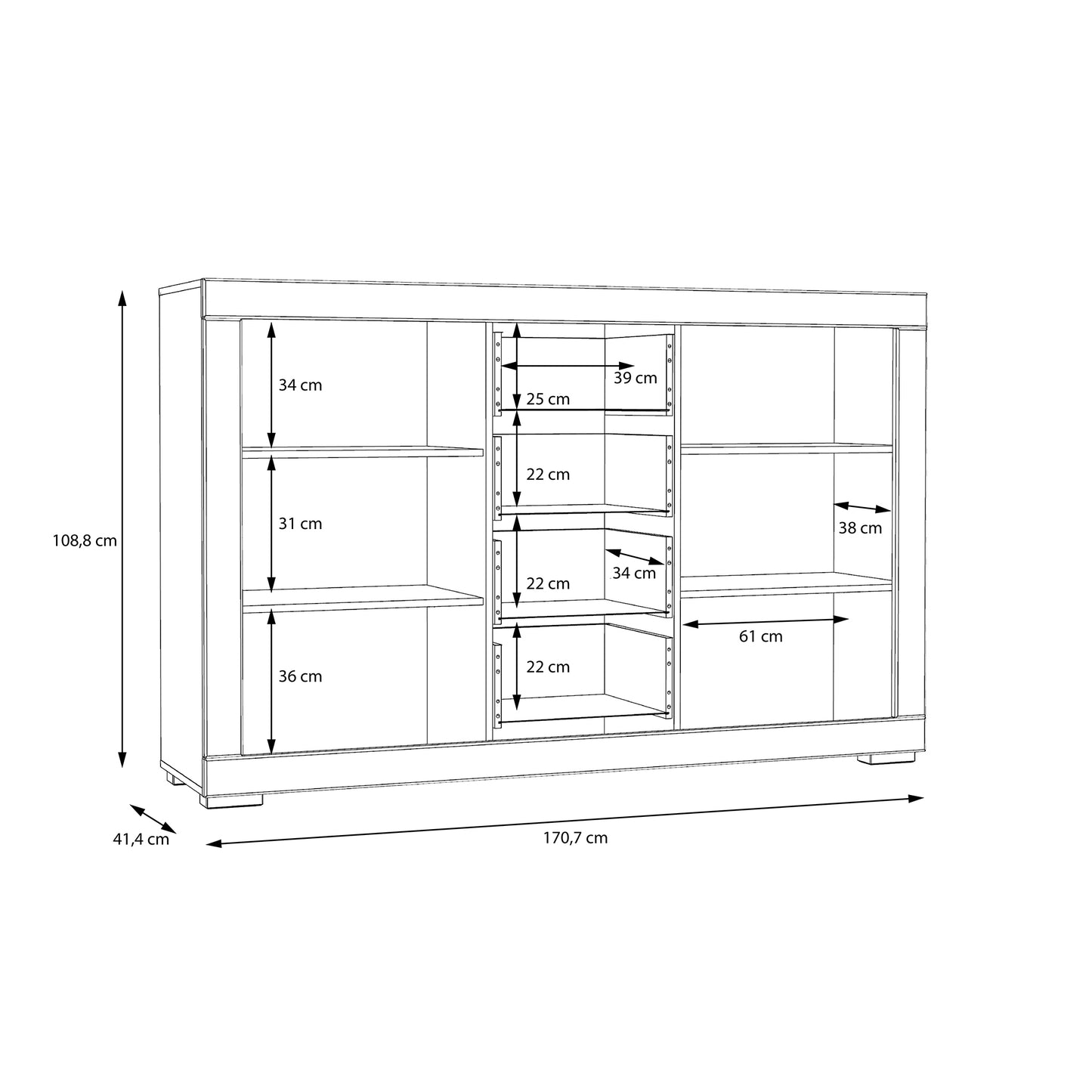 Komoda biała duża z szufladami i szafkami - wymiary 2