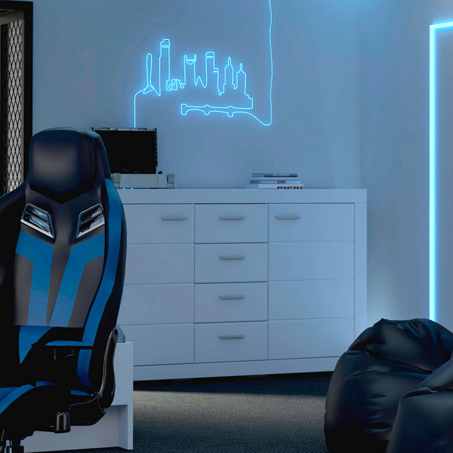 Komoda biała duża z szufladami i szafkami