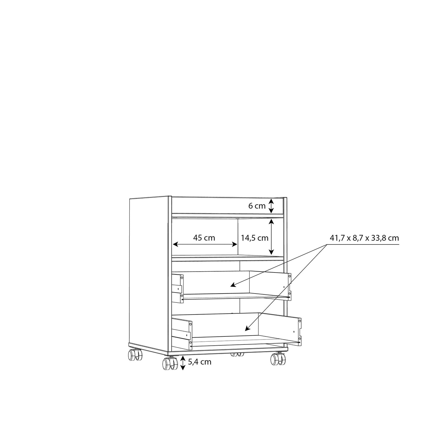 Kontener czarny na kółkach z szufladami - wymiary 2
