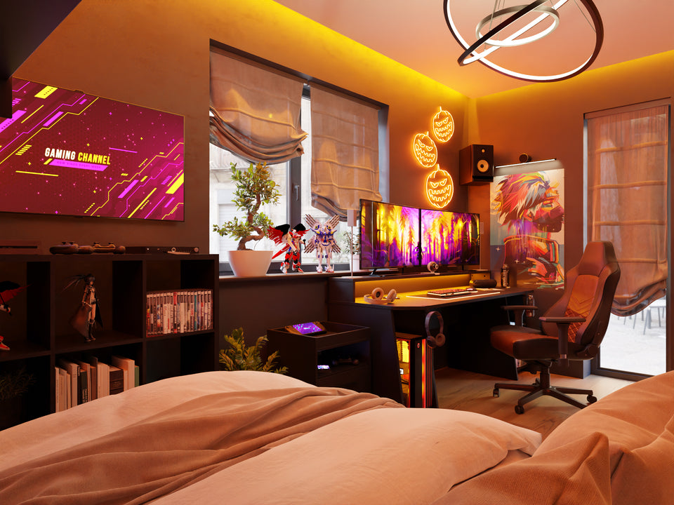 Mały pokój czarno-pomarańczowy