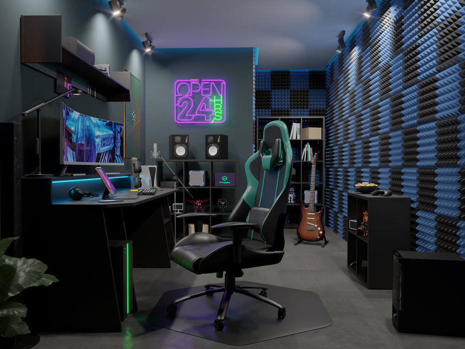 Mały pokój gamingowy w ciemnych kolorach