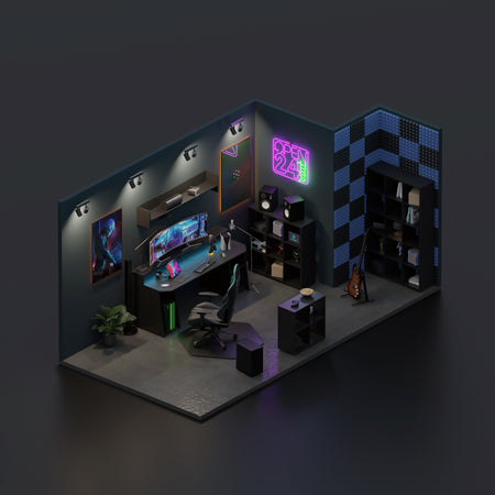 Mały pokój gamingowy w ciemnych kolorach