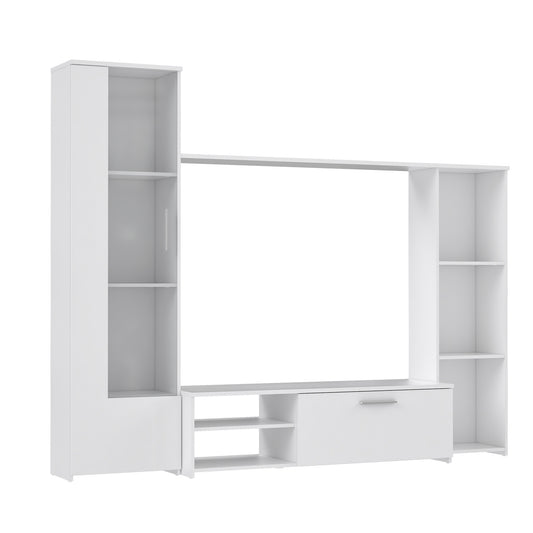 Meblościanka biała RTV z witryną oraz regałem - ukos