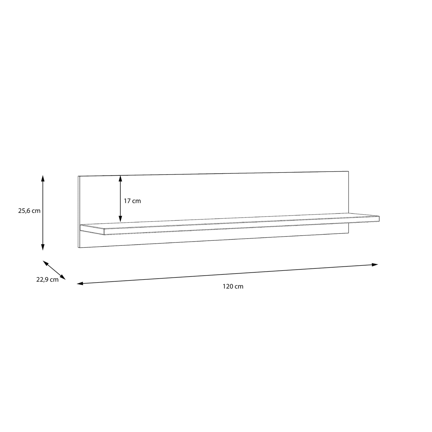 Półka wisząca czarna z elementem w kolorze dębu - wymiary 2
