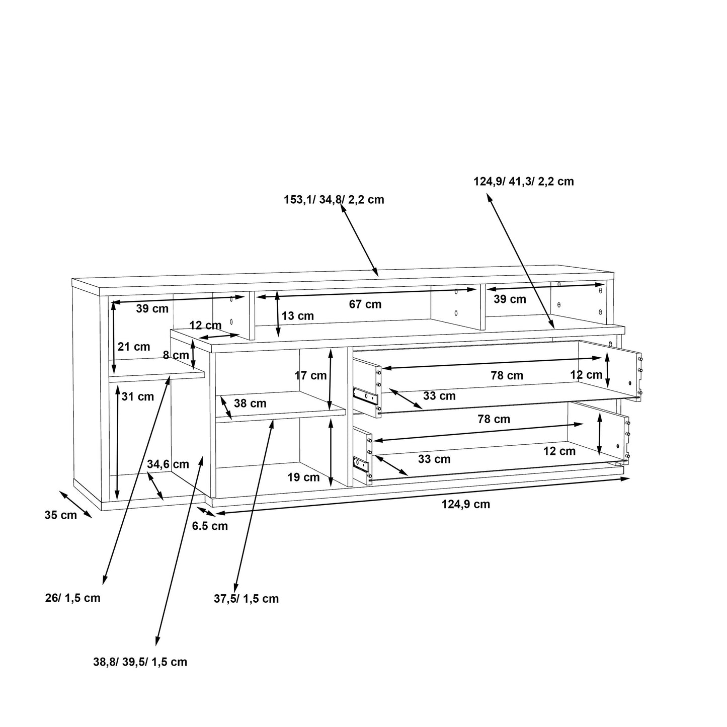 Szafka RTV w kolorze drzewa vintage - wymiary 2