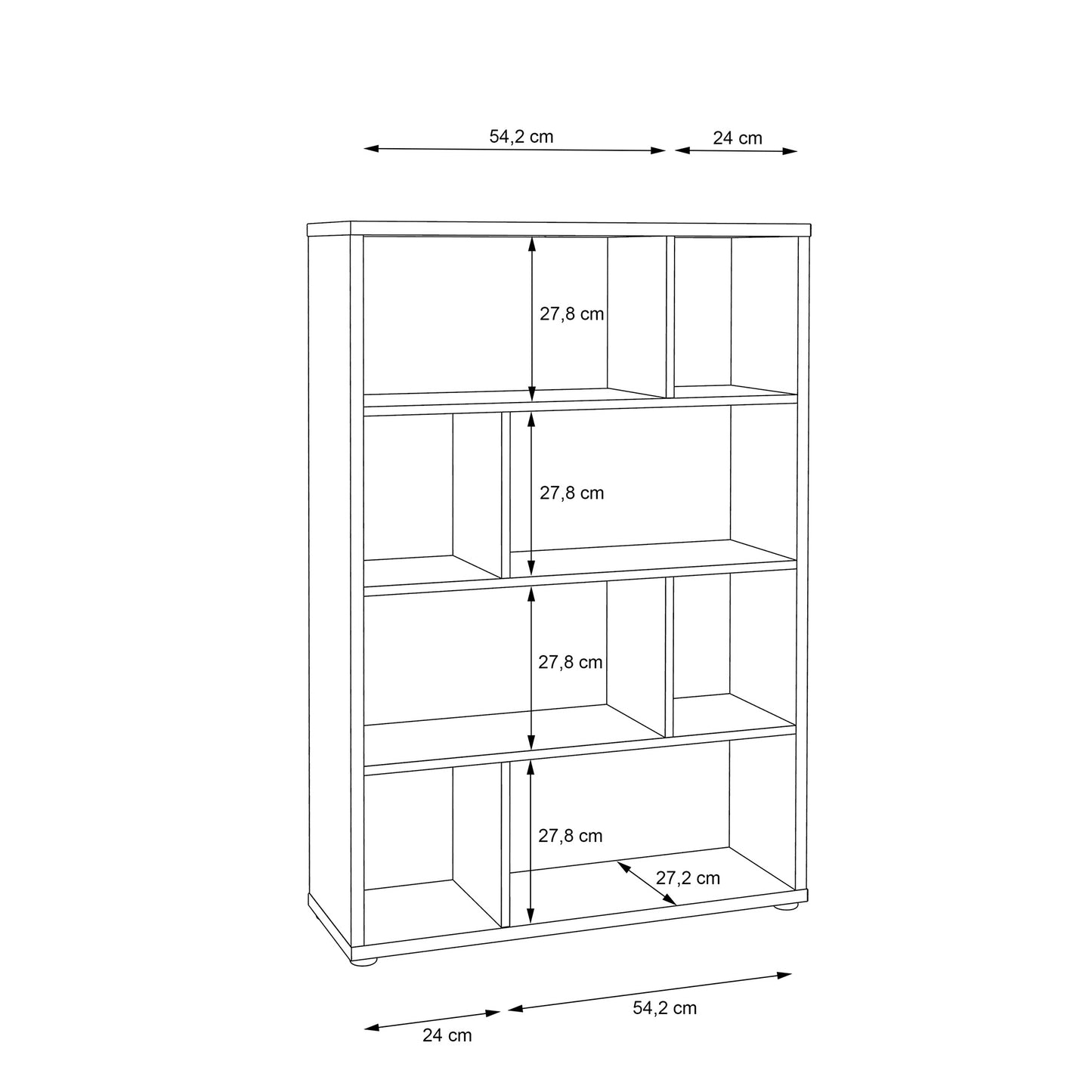 Szary regał do pokoju młodzieżowego - 8 wnęk - wymiary 2