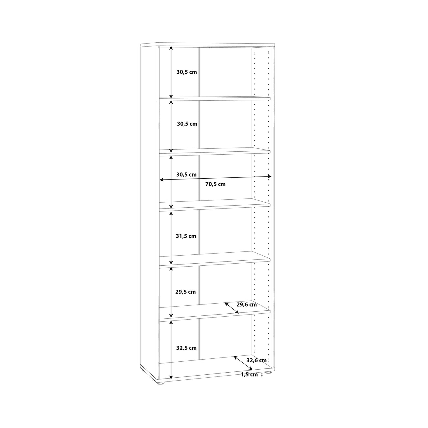 Wysoki szeroki biały regał z pięcioma półkami - wymiary 2