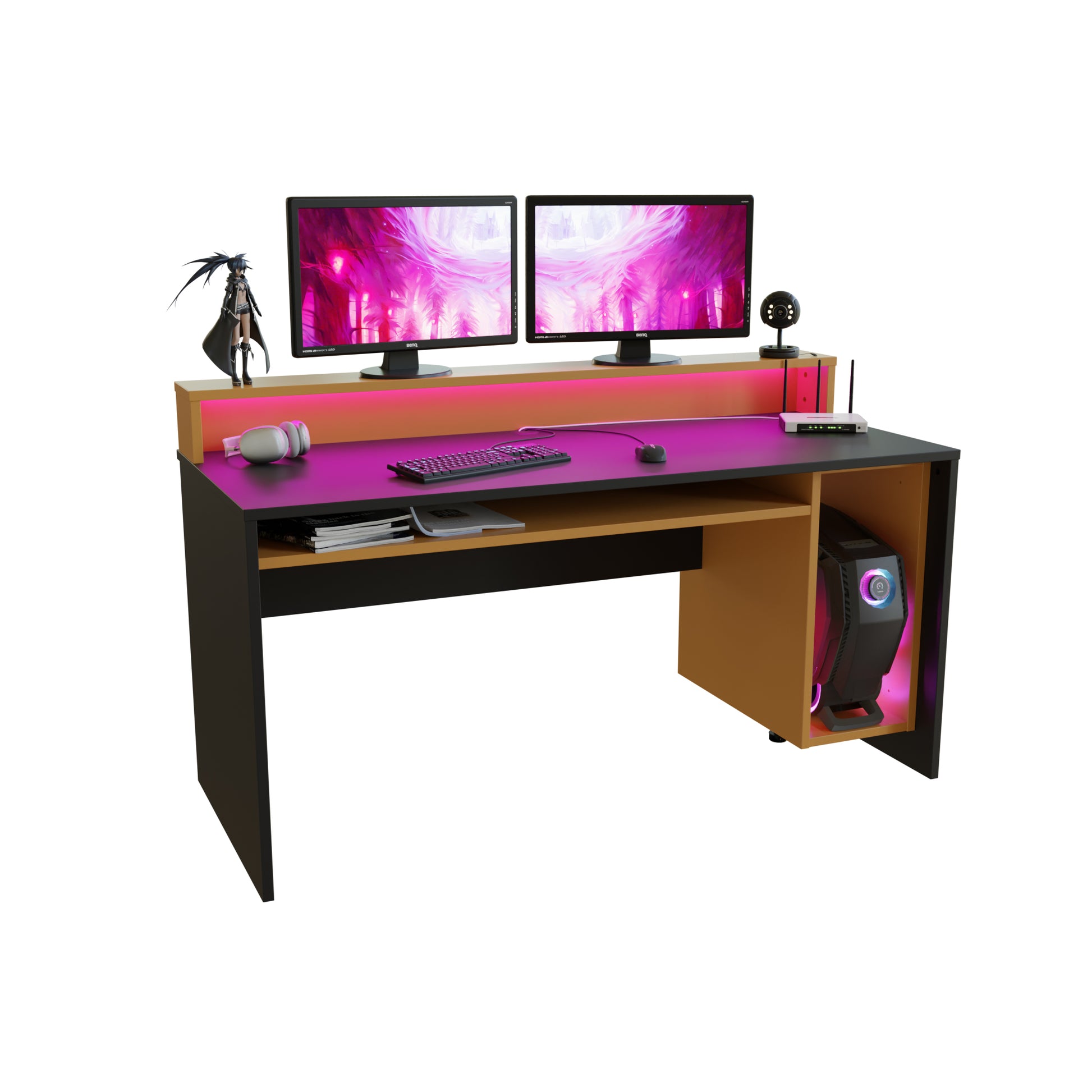 Czarno-pomarańczowe biurko gamingowe