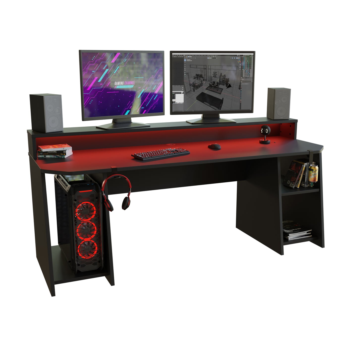 Szerokie biurko gamingowe z półkami - czarne 200 cm