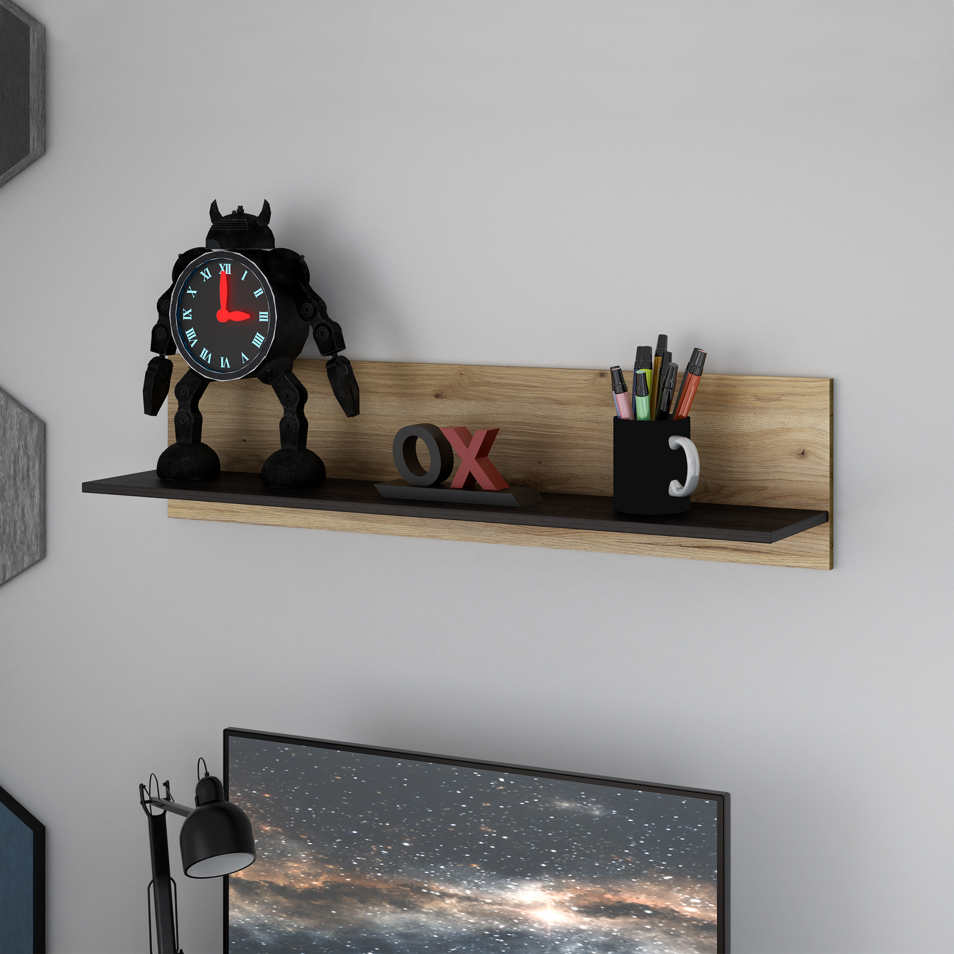Półka w kolorze czerni i drewna - BLACKDWARF01