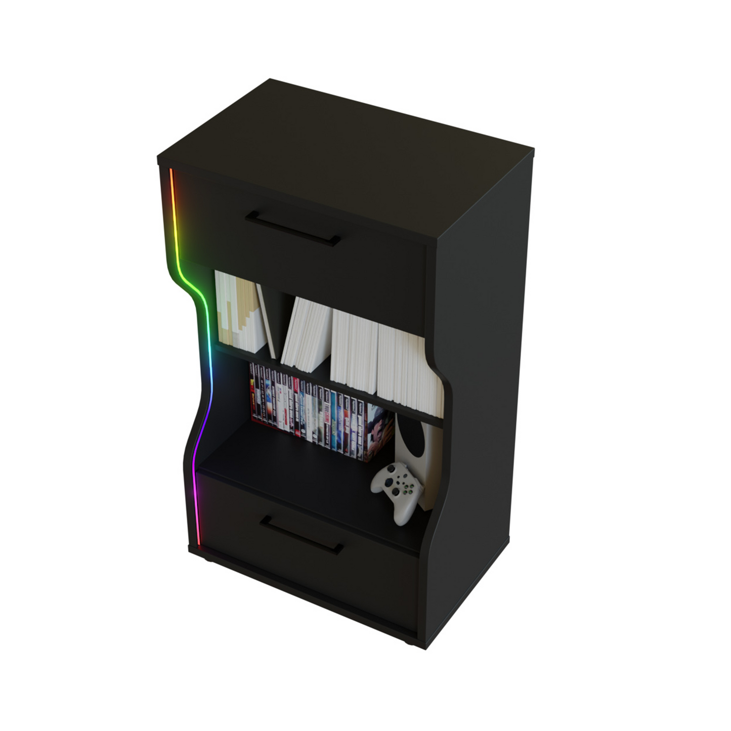 Mały regał młodzieżowy LED RGB z szufladami HYPERNOVA211 - czarny
