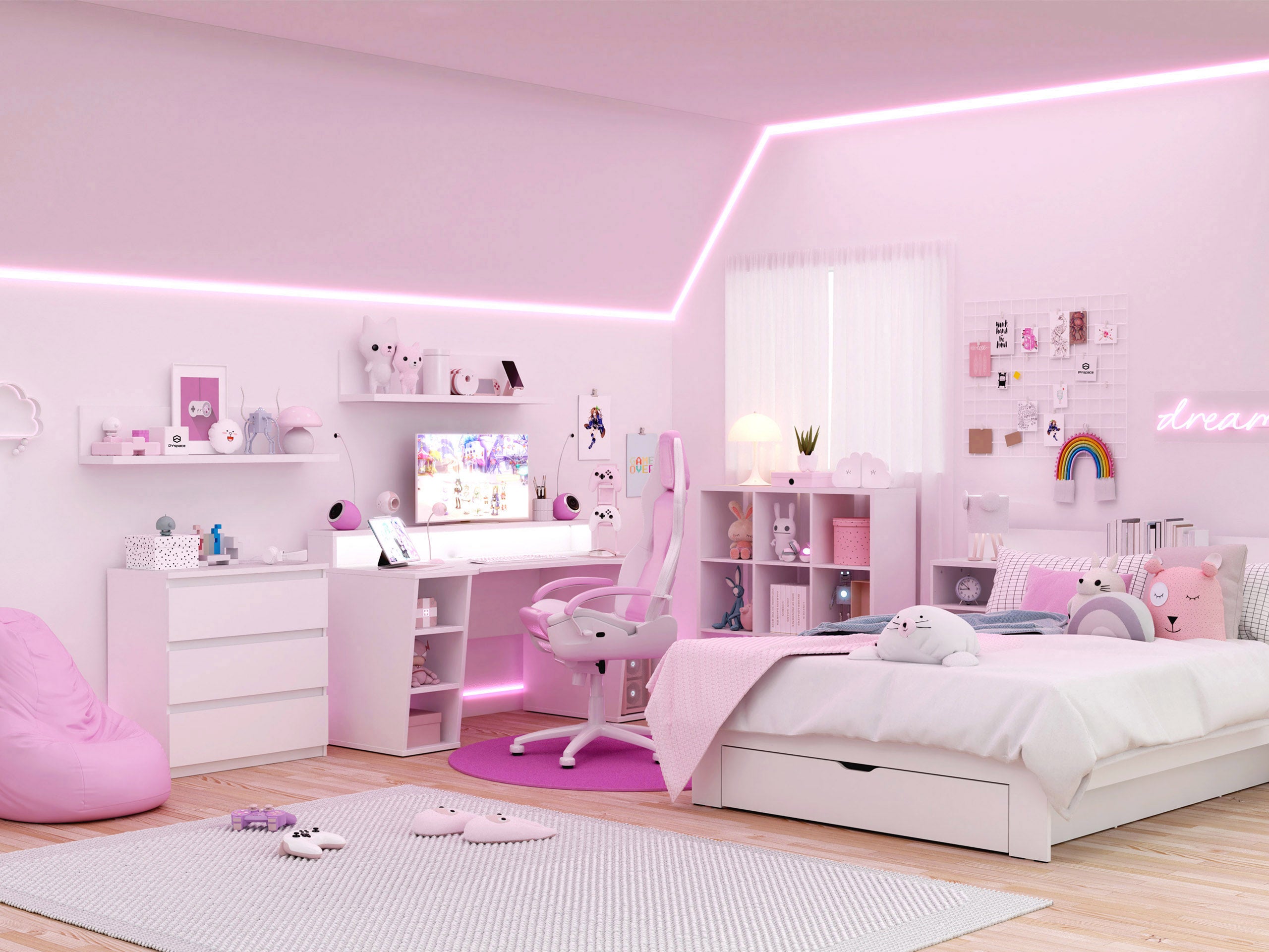 Różowym pokój gamingowy w stylu Kawaii - mobile