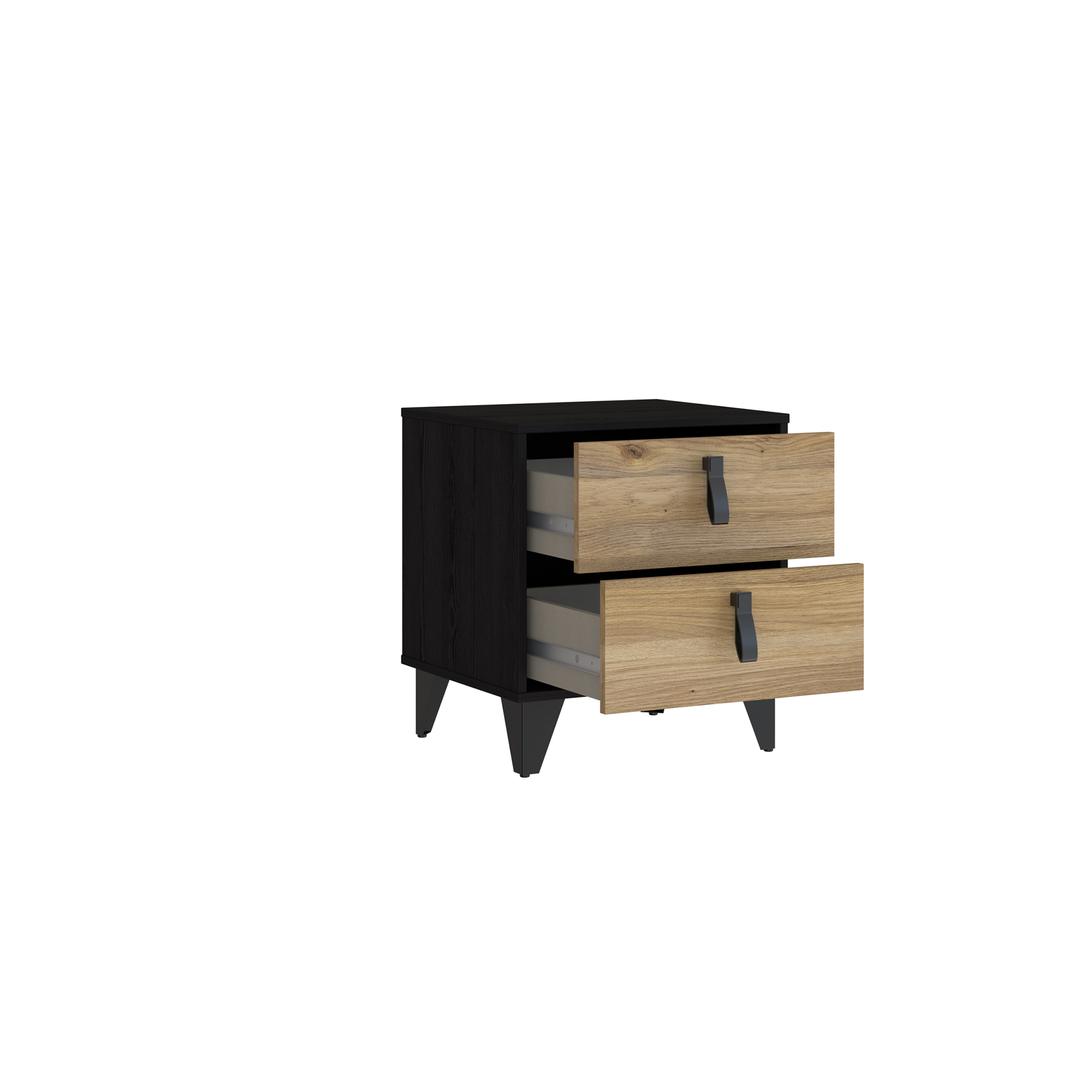 Szafka nocna w kolorze czerni i drewna z dwiema szufladami BLACKDWARF011