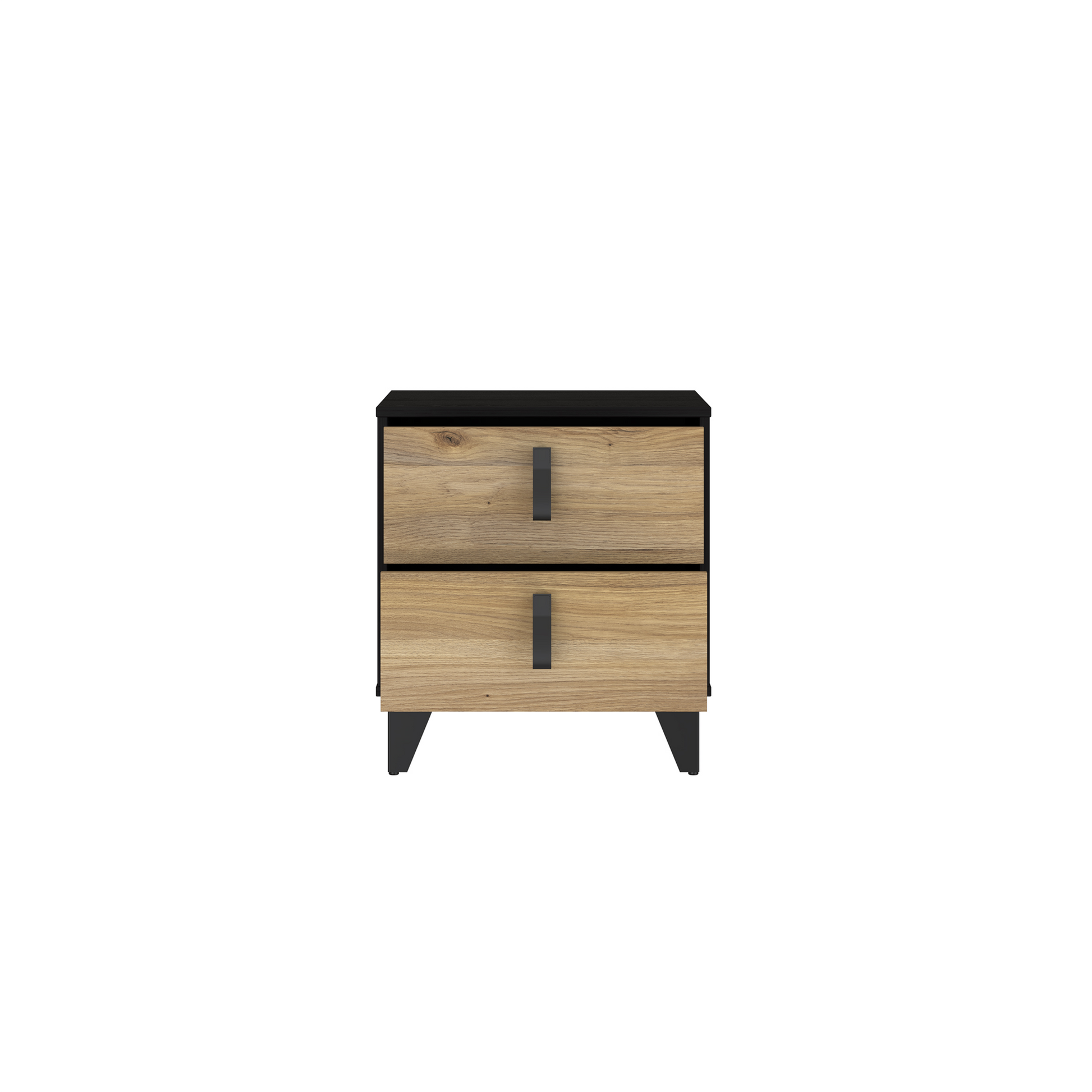 Szafka nocna w kolorze czerni i drewna z dwiema szufladami BLACKDWARF011