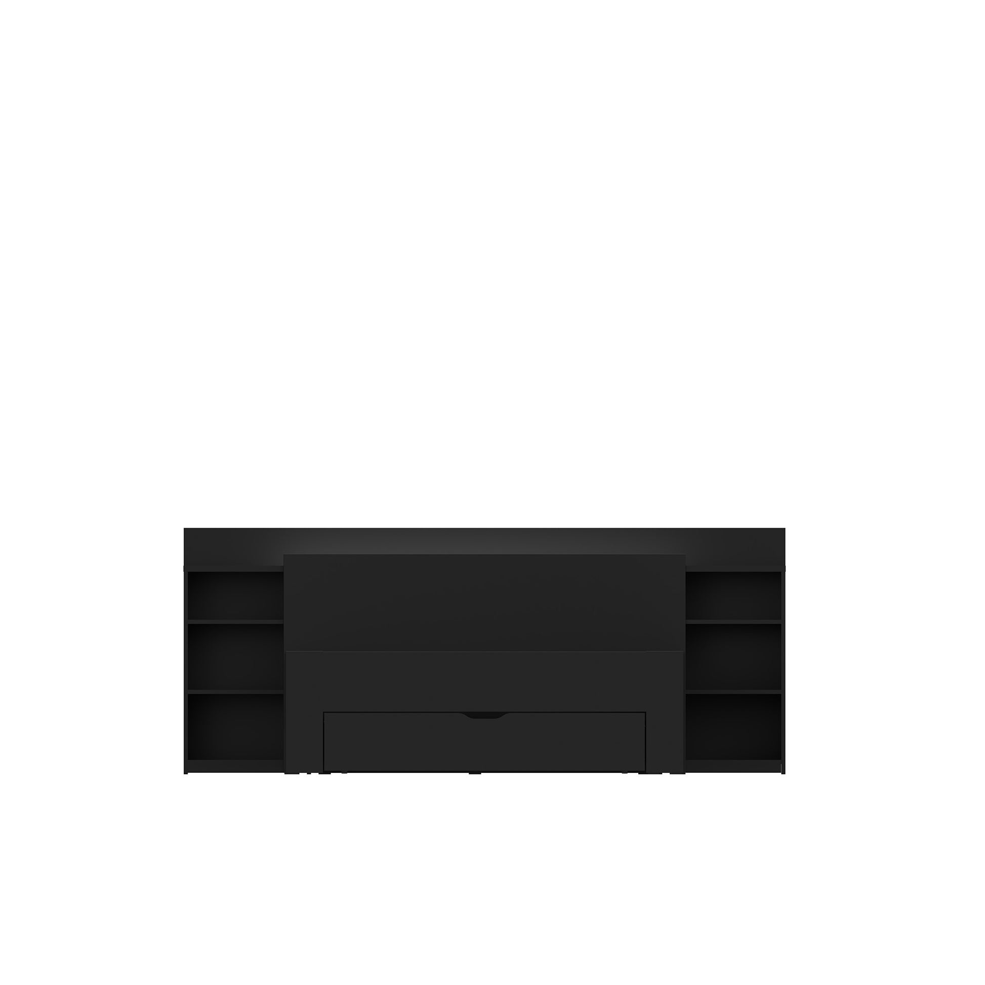Łóżko czarne 140x200 - rama z zagłówkiem i półkami - przód