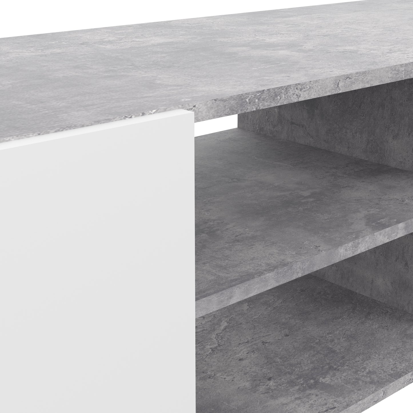 Szafka RTV w kolorze betonu z białymi frontami maffei141 detal