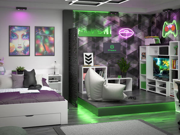 Pokój gamingowy fioletowo-zielony
