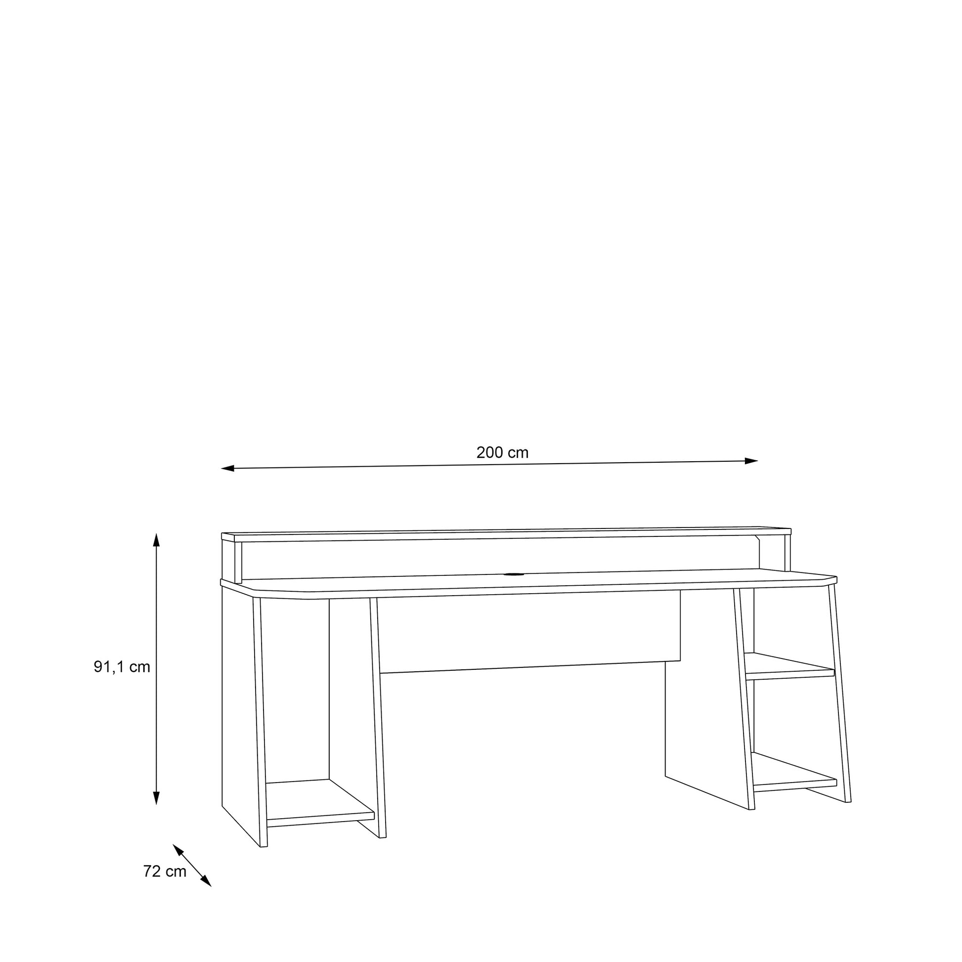 Szerokie biurko gamingowe z półkami - czarne 200 cm - wymiary 1